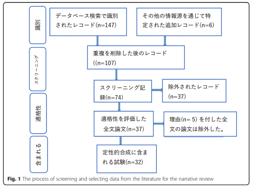 文献からデータを選別し、物語的レビューを行う過程